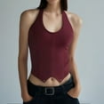 thumbnail image 4 of ZQUUVOU Tank Top For Women Halter V-Neck Solid Color Tops (Burgundy,L), 4 of 9