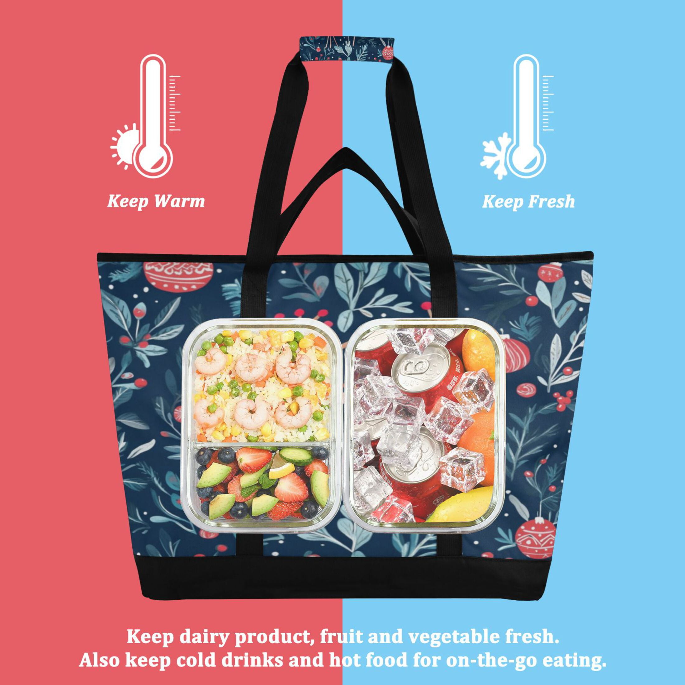 Large Hand-held Ice Pack Picnic Bag Insulation and Refrigeration Suitable for Shopping Picnics and Camping Christmas Deer Picture