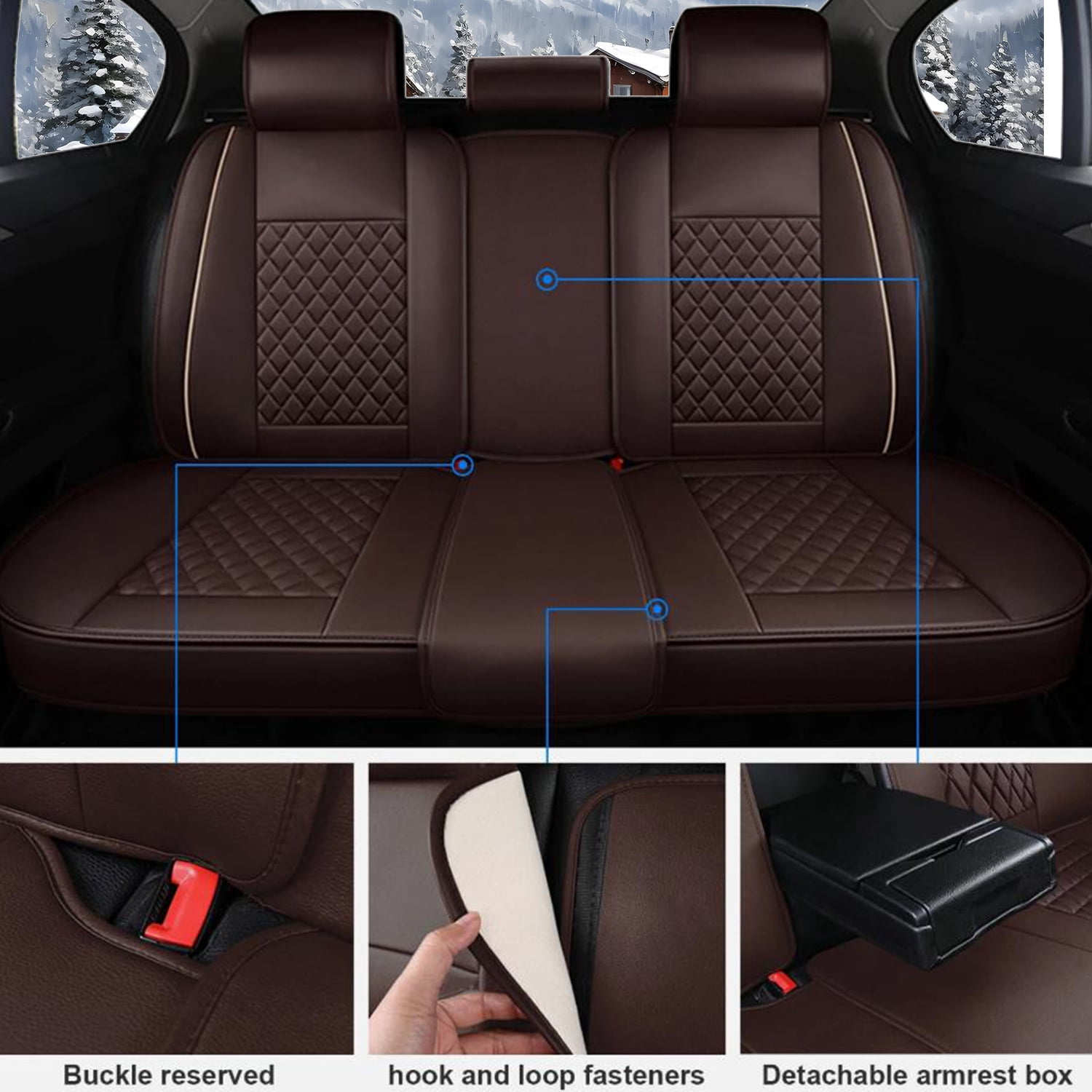 BaiCH Car Seat Covers, Breathable and Waterproof Faux Leather Automotive Seat Covers for Cars SUV Truck Sedan,Universal Anti-Slip Driver Seat Cover with Backrest (Full Seat, Brown)