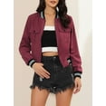 thumbnail image 6 of INSPIRE CHIC Women's Jacket Stand Collar Long Sleeve Zip up Flap Pocket Bomber Jacket L Burgundy, 6 of 9