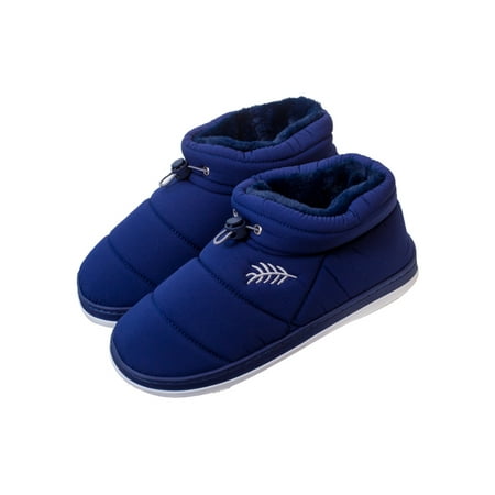 

Daeful Unisex House Slippers Fuzzy Slipper Faux Fur Warm Shoes Drawstring Lightweight Home Booties Indoor Outdoor Winter Shoe Navy Blue 10.5-11