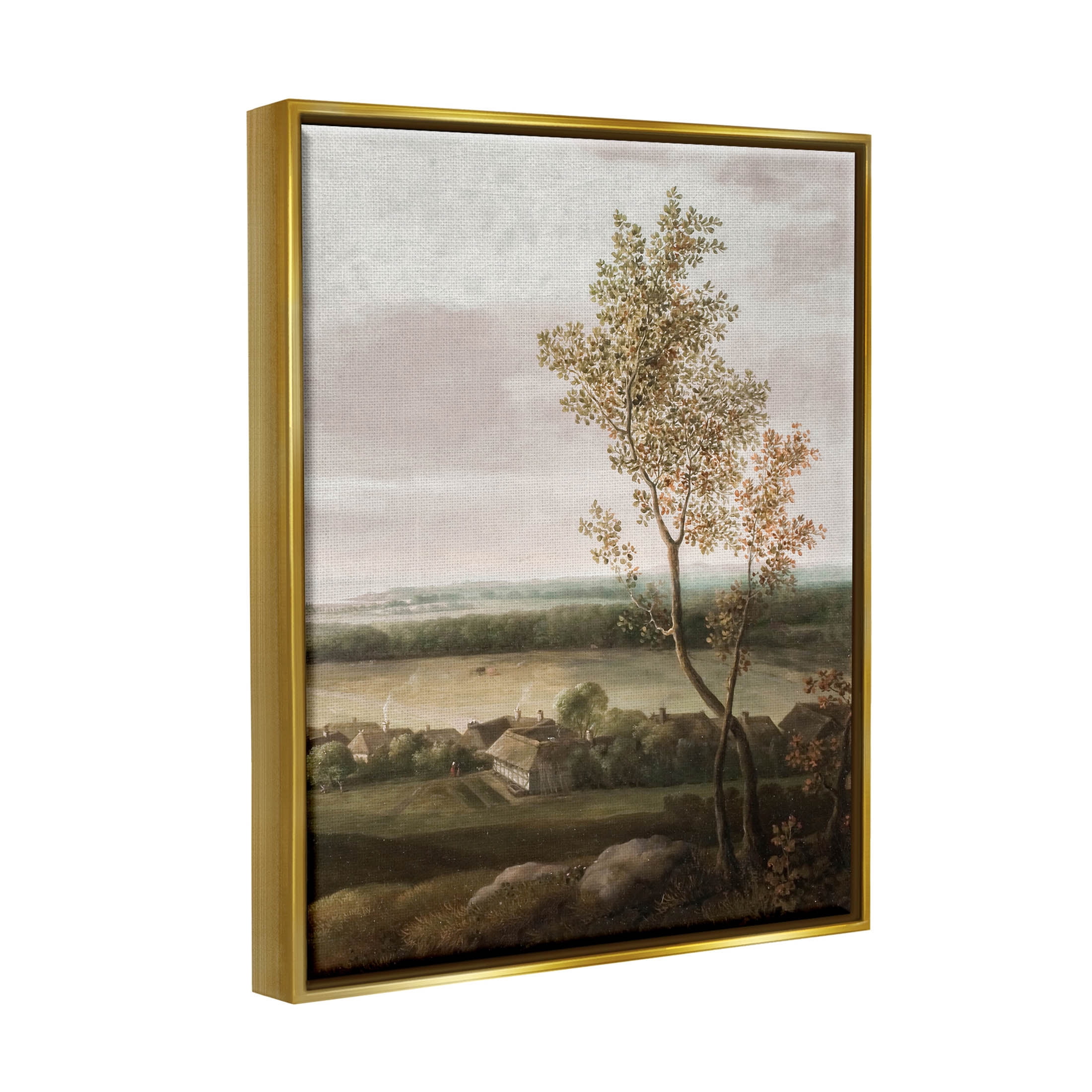 Classic Coastal House Nature Painting Landscape Painting Metallic Gold Framed Art Print Wall Art