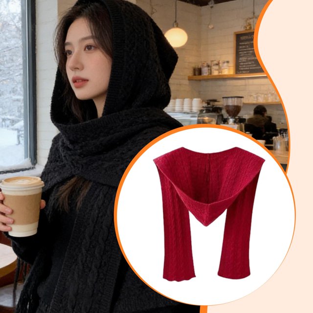 Bufanda con capucha, pasamontañas suave de invierno para actividades al libre, patinaje, esquí y senderismo. rojo