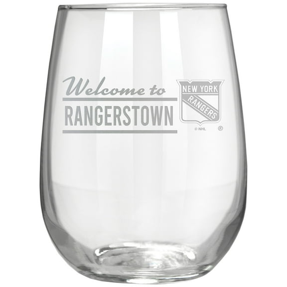 New York Rangers Etched 17oz. Rally Cry Stemless Wine Glass