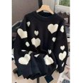 thumbnail image 5 of MOJOGO Cute Heart Print Sweater for Women Basic Crewneck Long Sleeve Pullover Tops Sweet Outfits for Valentine's Day Black Free Size, 5 of 5