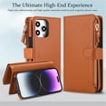 thumbnail image 2 of Case for iPhone 16 Pro Max 6.9 inch, RFID Blocking, Multi-Card Slots, Zipper Pocket 2 in1 Detachable Wallet With Shoulder Strap and Wrist Strap Shockproof Protective Magnetic Case,Brown, 2 of 7
