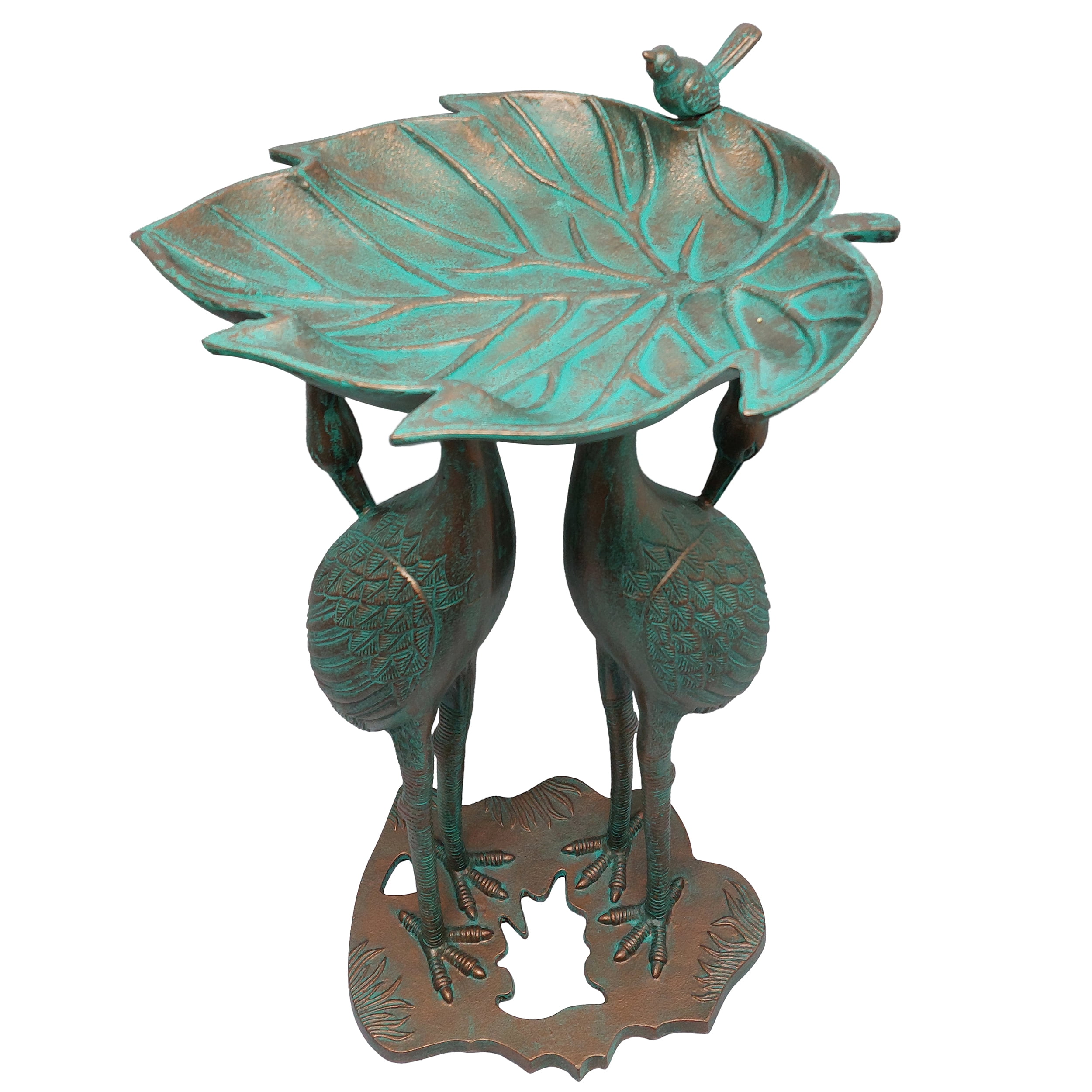 Cast Aluminum 30-in Twin Crane Bird Bath with Leaf Bowl