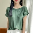 thumbnail image 2 of Timegard Hauts pour Femmes Manches Courtes Décontracté Ample Confortable Tricoté Haut Couleur Unie Col Rond Respirant Tee, 2 of 4