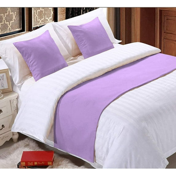 Bed Runner 5 Piece (1 Piece Bed Runner and 4 Pillowshams), 100% Egyptian Cotton, 400 Thread Count, Soft Fade-Resistant, Decorative Bed Scarf - Lavender Solid, King Size.