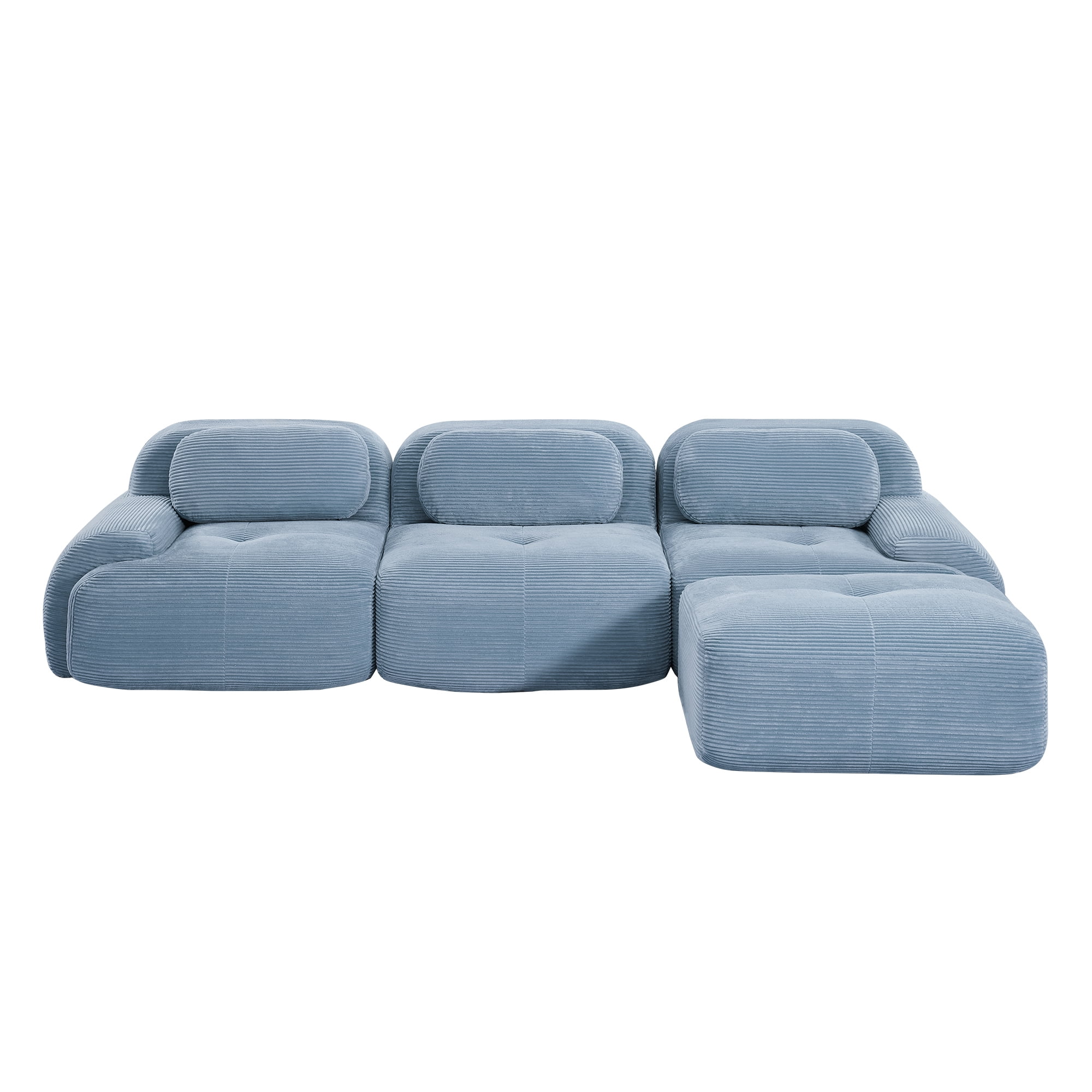 Modular L-Shaped Sectional Sofa with Ottoman, Corduroy 3-Seater Ergonomic Sofa Couch with Curved Armrests for Living Room Bedroom