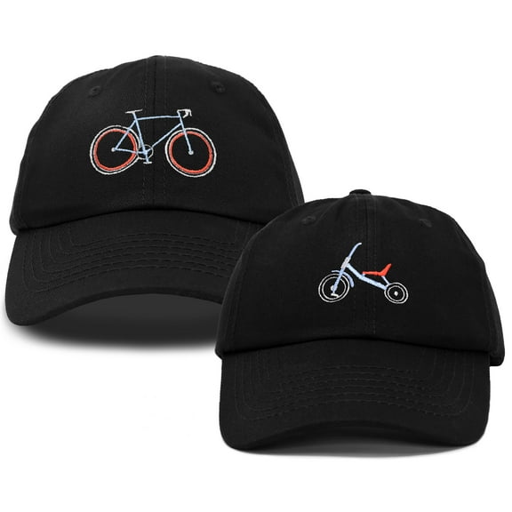 DALIX Father Son Bicycle Tricycle Matching Ball Cap Embroidered Hat Set in Black