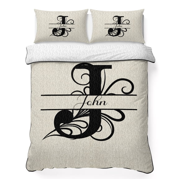 Queen Quilt Set 90''x96'', Letter J Lightweight Summer Bedspread Coverlet Set with 2 Pillow Shams, Monogram Words Breathable All Season Quilt Bedding for Bedroom/Guest Room
