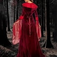 thumbnail image 3 of Witch Costume Women, Women Deluxe Witch Dress Renaissance Vampire Halloween Costume|Vintage Medieval Jacquard Hooded Gown,Dramatic Bell Sleeves.For Elf Cosplay/Larp/Gothic/Victorian Themed Events, L, 3 of 3