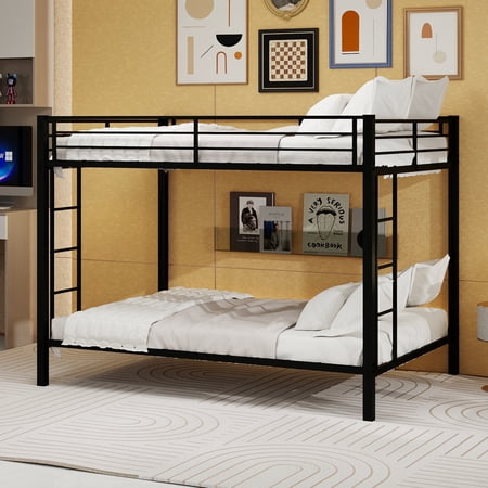 TK Multi-Functional Square Tube Iron Bunk Bed Robust Metal Frame Resists Wear Ideal for Optimizing Vertical Space in Any Room-Queen Size - 153cm x 203