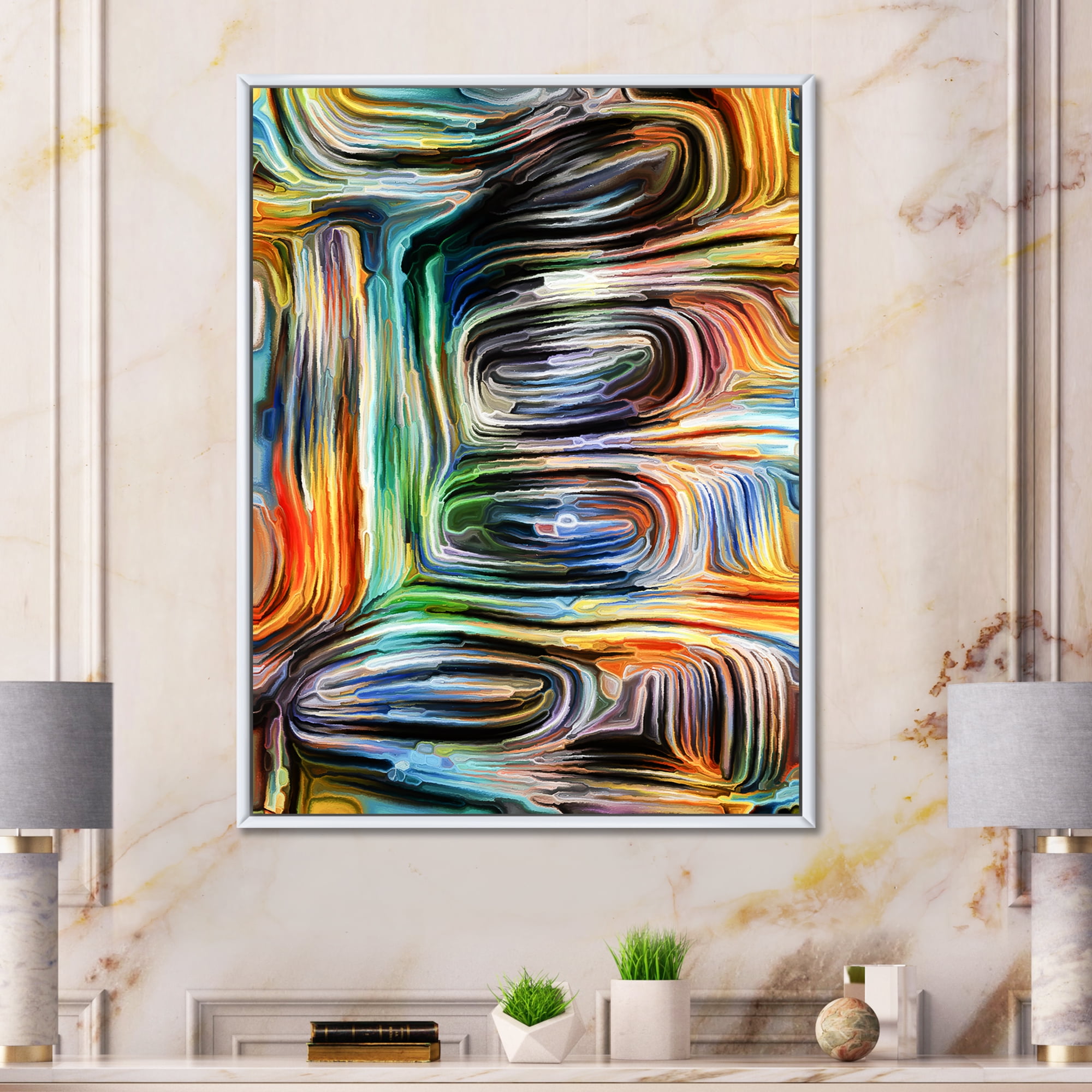Designart 'Colour Spiral Fusion VII' Modern Framed Canvas Wall Art Print