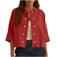 thumbnail image 2 of Endives Linen Shirts For Women Button Down Shirt Summer Solid Color Casual Half Sleeve Blouse Beach Loose Shirt Womens Tops Red, 2 of 7