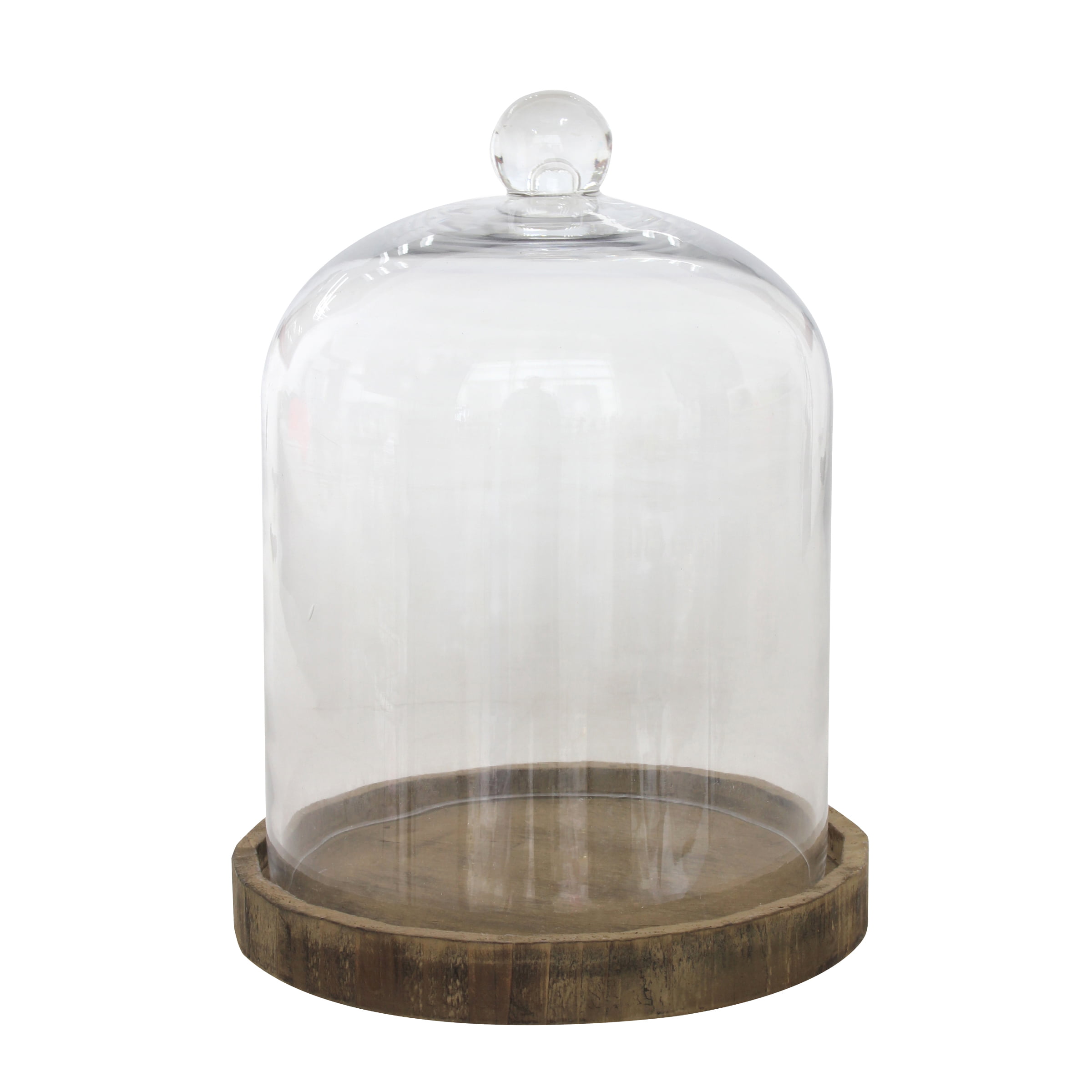 Stonebriar 8 Inch Clear Glass Dome Cloche with Rustic Wooden Base