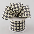 thumbnail image 2 of 2.5" Wide Expressions Antique Diamond Harlequin Satin Wired Ribbon Black, Cream, Ivory, Beige (10 Yards), 2 of 2