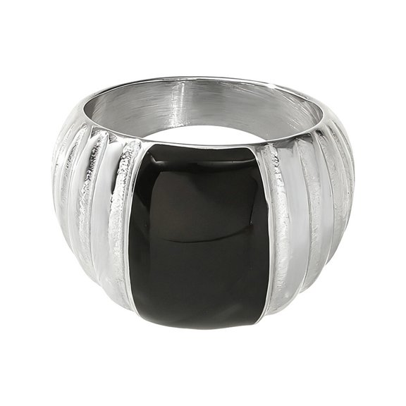 PAURO Gemstone Rings for Women Chunky Wide Stainless Steel Silver Gold Plated Personalized Statement Unique Dainty Band Index Finger Thumb Midi Vintage Jewelry Silver Size 7