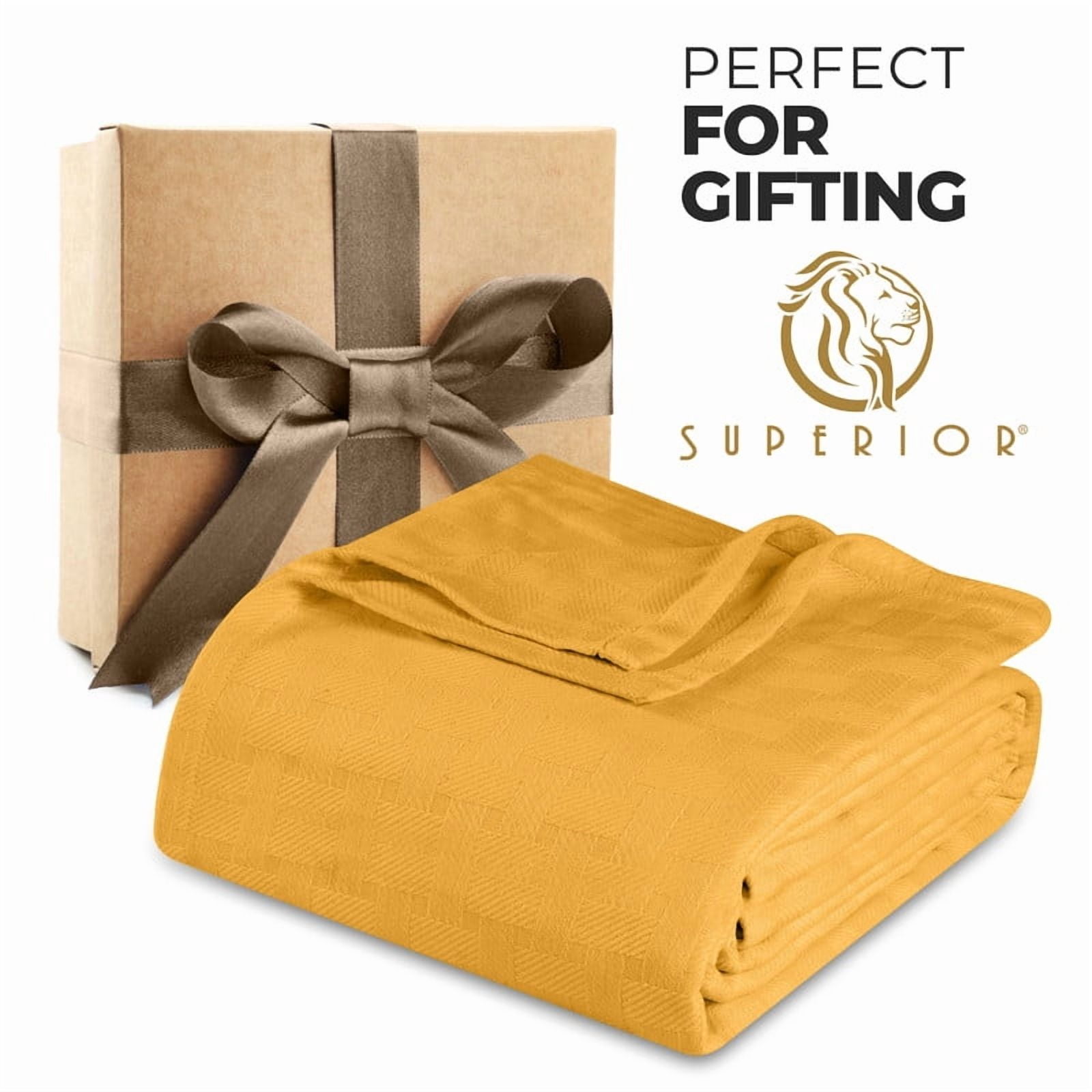 Superior Basketweave All-Season Cotton Blanket, King, Gold