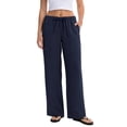 thumbnail image 2 of Linen Pants Women Summer Cotton Linen Stretch Palazzo Slacks Flowy Wide Leg Loose Beach Trouser with Pockets, 2 of 4