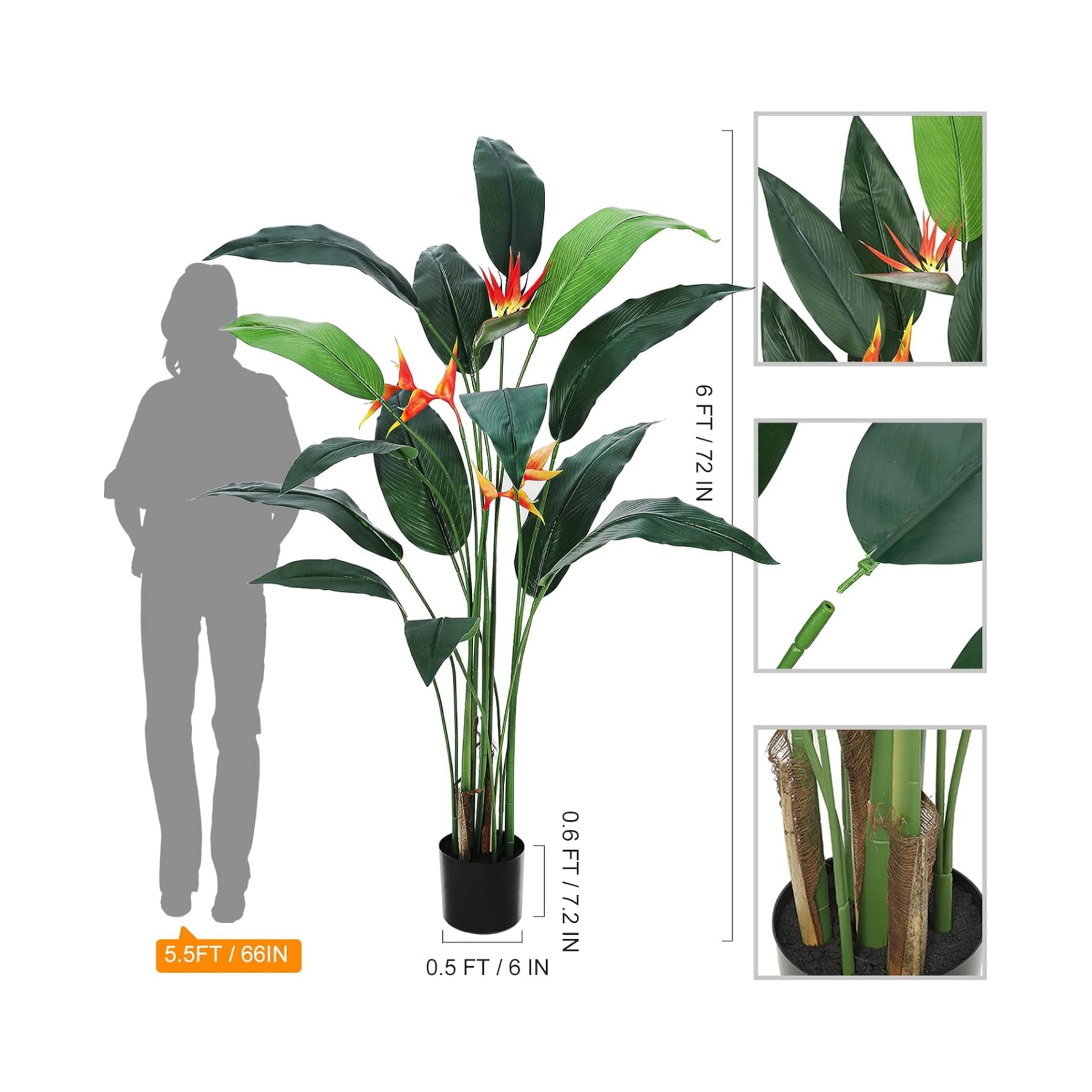 1/2 Pack Artificial Bird of Paradise Plant 6/7FT Fake Palm Tree for Indoor Outdoor Modern Decor Faux Plants for Home Office Perfect Housewarming Gift with Trunks Faux Leaves