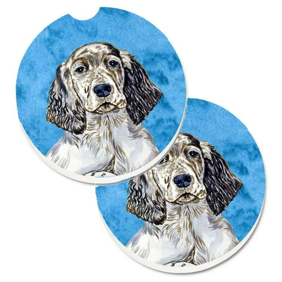 Blue English Setter Set of 2 Cup Holder Car Coaster
