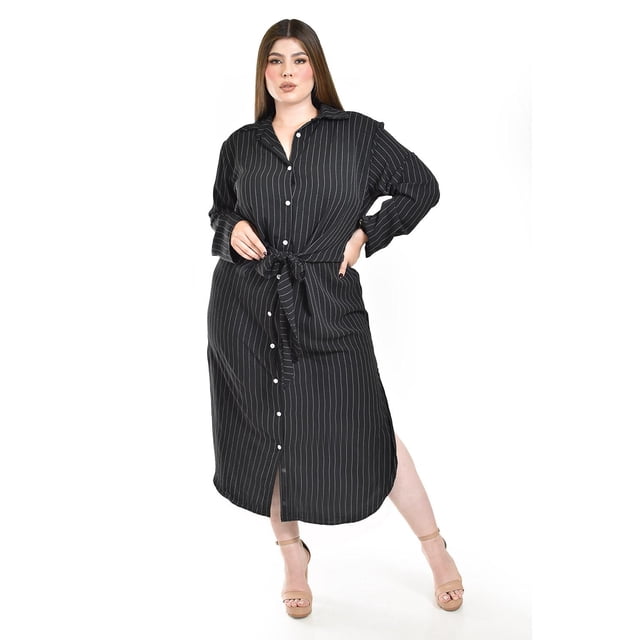 Vestido camisero con moño Roman Fashion /Tallas Extras, 4341 (Negro lineas) negro 42