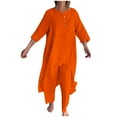 thumbnail image 1 of Besolor Ensemble 2 Pcs Grande Taille pour Femmes, Décontracté, Col Rond, Manches 3/4, Hauts et Pantalons Irréguliers, 1 of 6