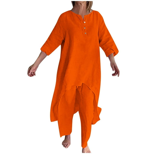 Besolor Ensemble 2 Pcs Grande Taille pour Femmes, Décontracté, Col Rond, Manches 3/4, Hauts et Pantalons Irréguliers