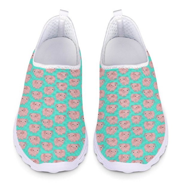 Zapatos planos informales con estampado de cerdo de dibujos animados para mujer, zapatos antideslizantes para caminar en casa, zapatillas de deporte de malla suaves y ligeras, regalo