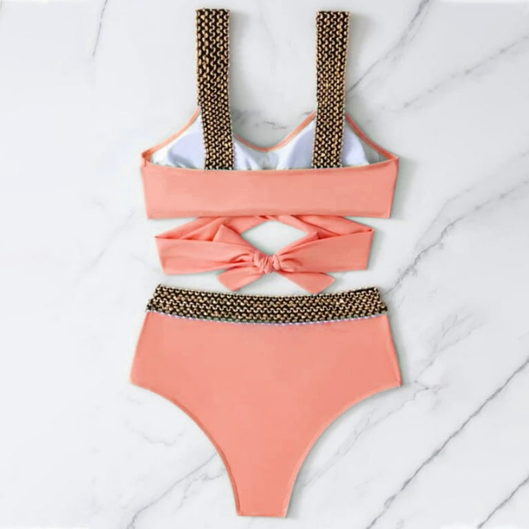 Cethrio Womens Swimsuits Tummy Control- New Fashion Split Sexy Casual  Bikini Pink swimsuits 