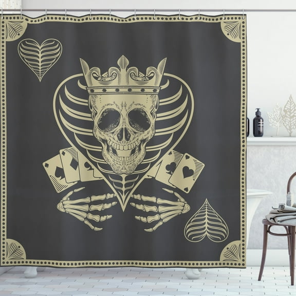 Ambesonne Skull Shower Curtain, Vector Skull Poker Cards, 69"Wx84"L, Dark Grey Tan Beige