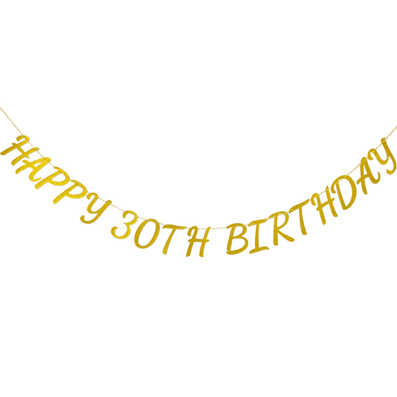 Happy 30th Birthday Banner, Gold Glitter, Party Decoration Sign