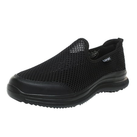 Mens Fashion Sneakers Fashion Summer Men Sneakers Breathable Mesh Shallow Mouth Slip On Lightweight Casual Shoes Male Shoes(Black 11)