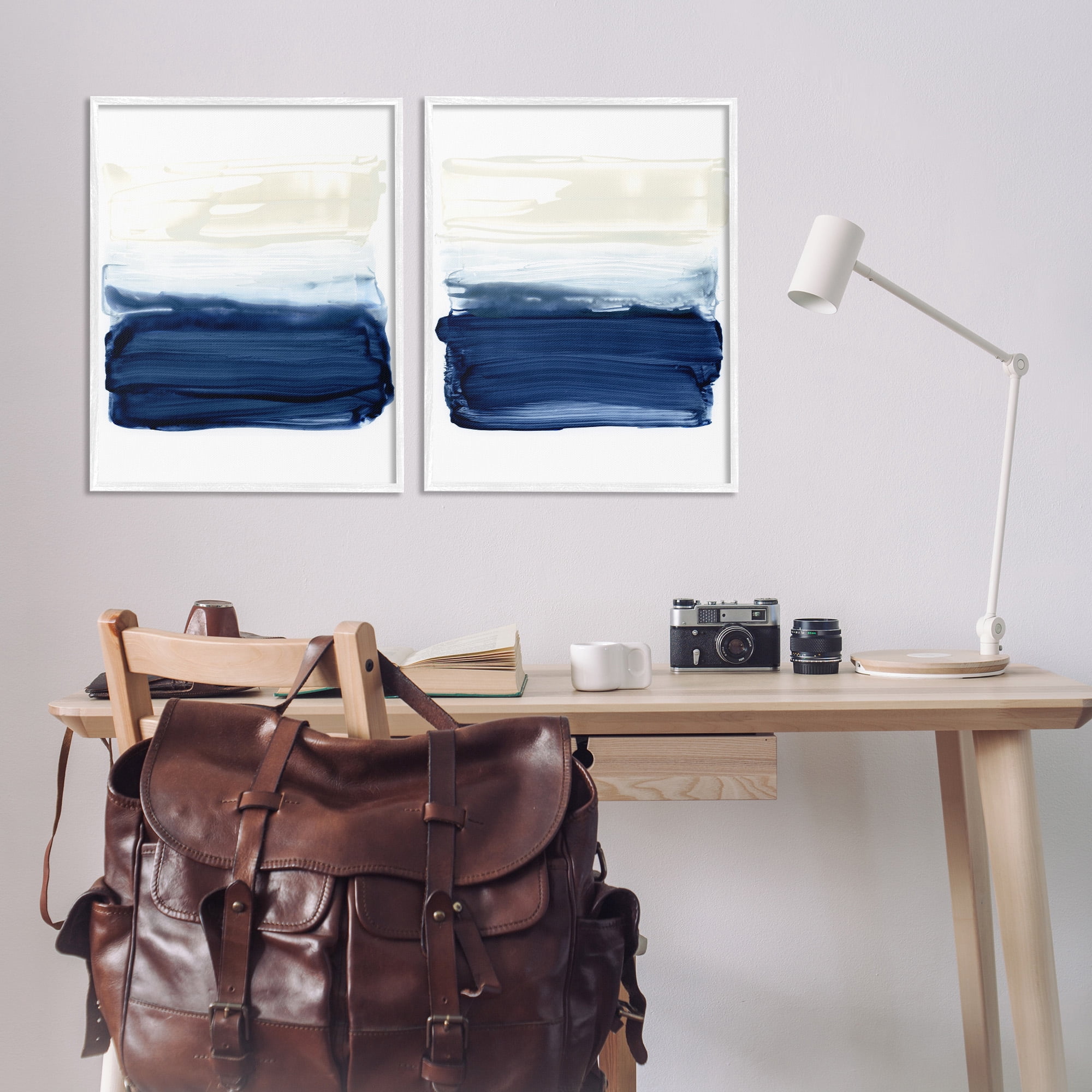 Stupell Industries Coastal Brushstrokes Abstract Beach Abstract Painting White Framed Art Print Wall Art, 24 x 30, Set of 2