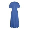 thumbnail image 4 of Jzuxvd Short Sleeve Maxi Dress Casual Plus Size Crewneck Long Dress Elegant Formal A Line Smocked Flowy Party Dress Blue 5XL, 4 of 4