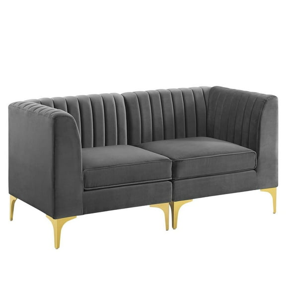 Modway Triumph Channel Performance Velvet Tufted Loveseat in Gray
