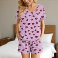 thumbnail image 2 of IROINNID Women V Neck Short Sleeve Two Piece Pajama Set Home Sleepwear Soft Home Pants with Pockets Casual Summer Nightwear Stretchy Printed Sleep Shorts for Women's(Pink#2,S), 2 of 2