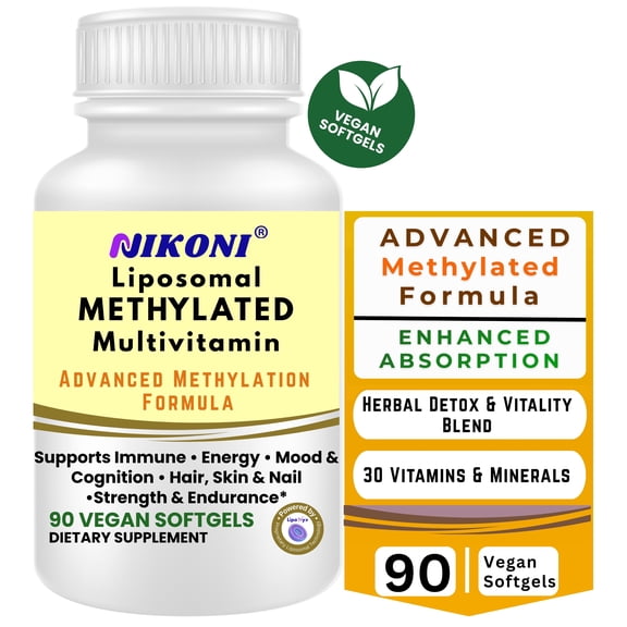 Nikoni Multivitamins Vegan Softgels Liposomal Methylated for Better Absorption 90 Count