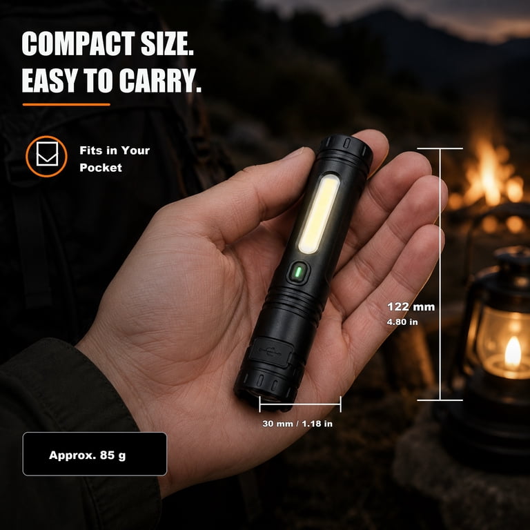 Amumu Rechargeable LED Flashlight with COB Work Light photo 3