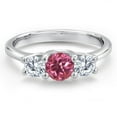 thumbnail image 3 of Gem Stone King 14K White Gold Pink Tourmaline & Moissanite 3-Stone Engagement Ring | 0.98 Cttw | Round 5MM and 4MM | Three Stone Wedding Anniversary Promise Ring for Women (Size 8), 3 of 6