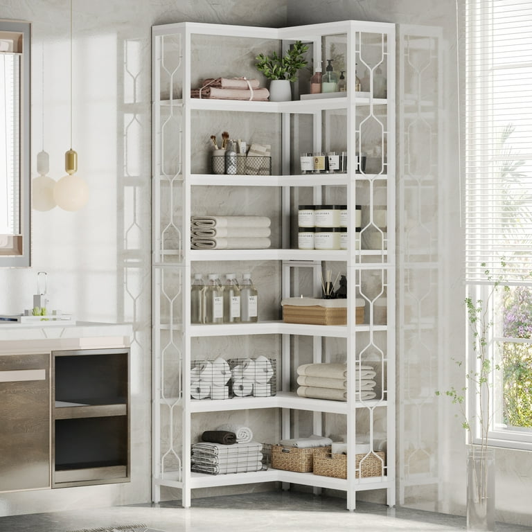 Tribesigns 7-Tier Corner Shelf, Industrial Display Bookshelf