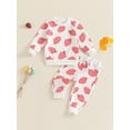 thumbnail image 4 of Aojekbee Toddler Girls Fall Outfits Strawberry Print Long Sleeve Sweatshirt and Elastic Sweatpants Set Baby Cute 2 Piece Clothes, 4 of 10