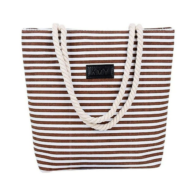 Women Tote Bag Rope Handle Large Capacity Waterproof Canvas Colorful Strip Female Shopping Tote Handbag Daily Use