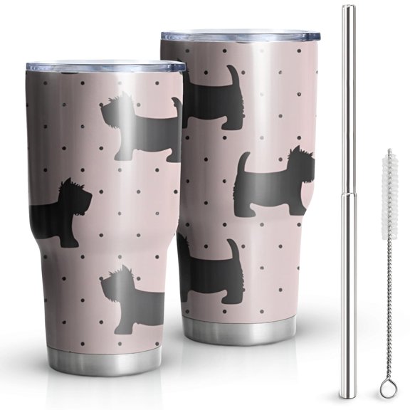 30oz Scottish Terrier Tumblers Stainless Steel Tumbler with Lid and Straw,Vacuum Insulated Double Wall Travel Tumbler Cups Mug with Cleaning Brush for Coffee,Tea