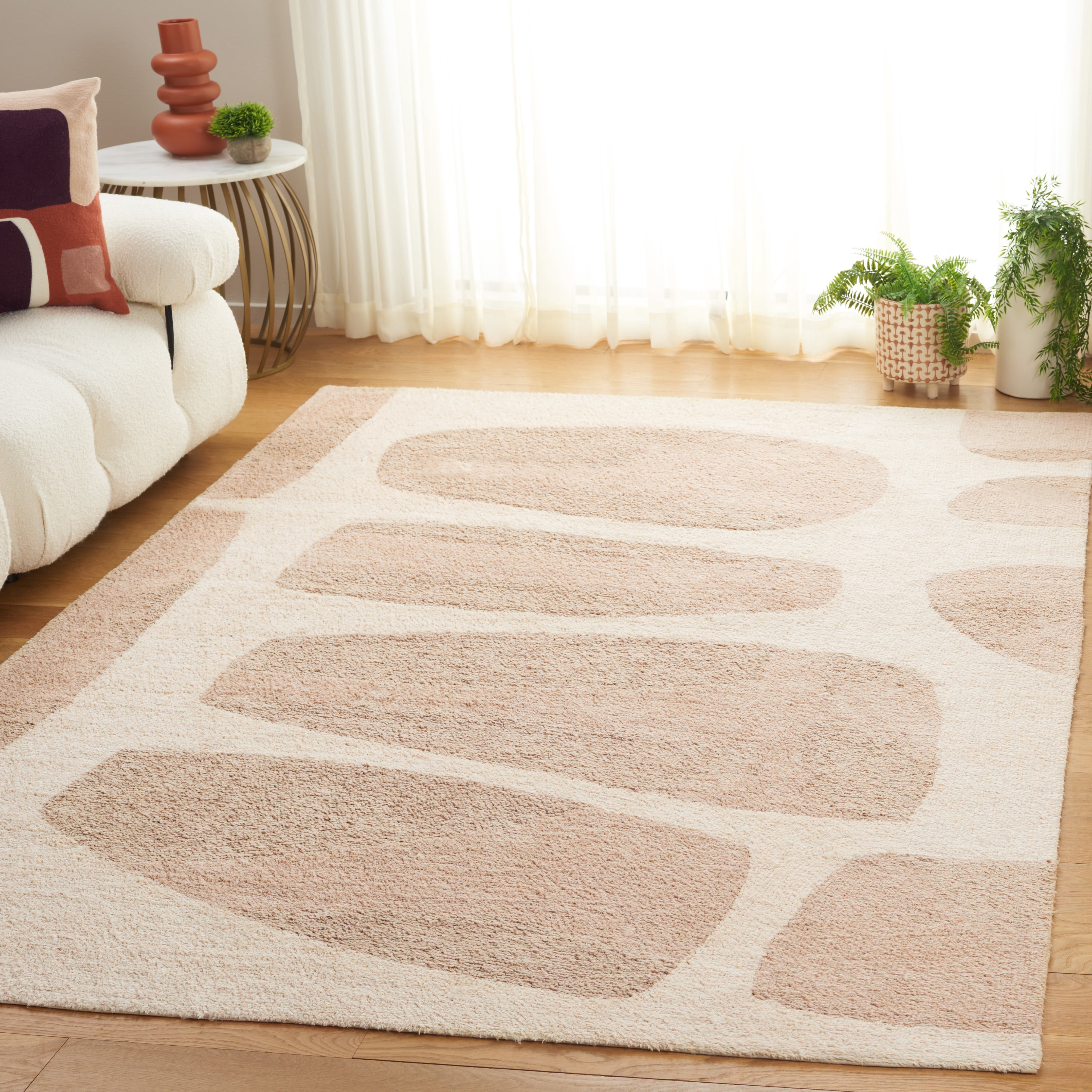 SAFAVIEH Easy Care Anabel Abstract Machine Washable Area Rug, Beige/Ivory, 4' x 6'