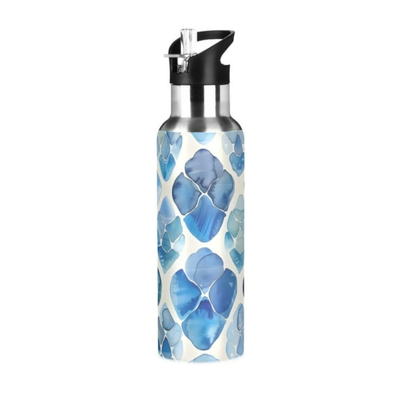 ALAZA Watercolor Tortoise Shell Water Bottle Insulated Flask Stainless Steel Straw Lid 20 oz