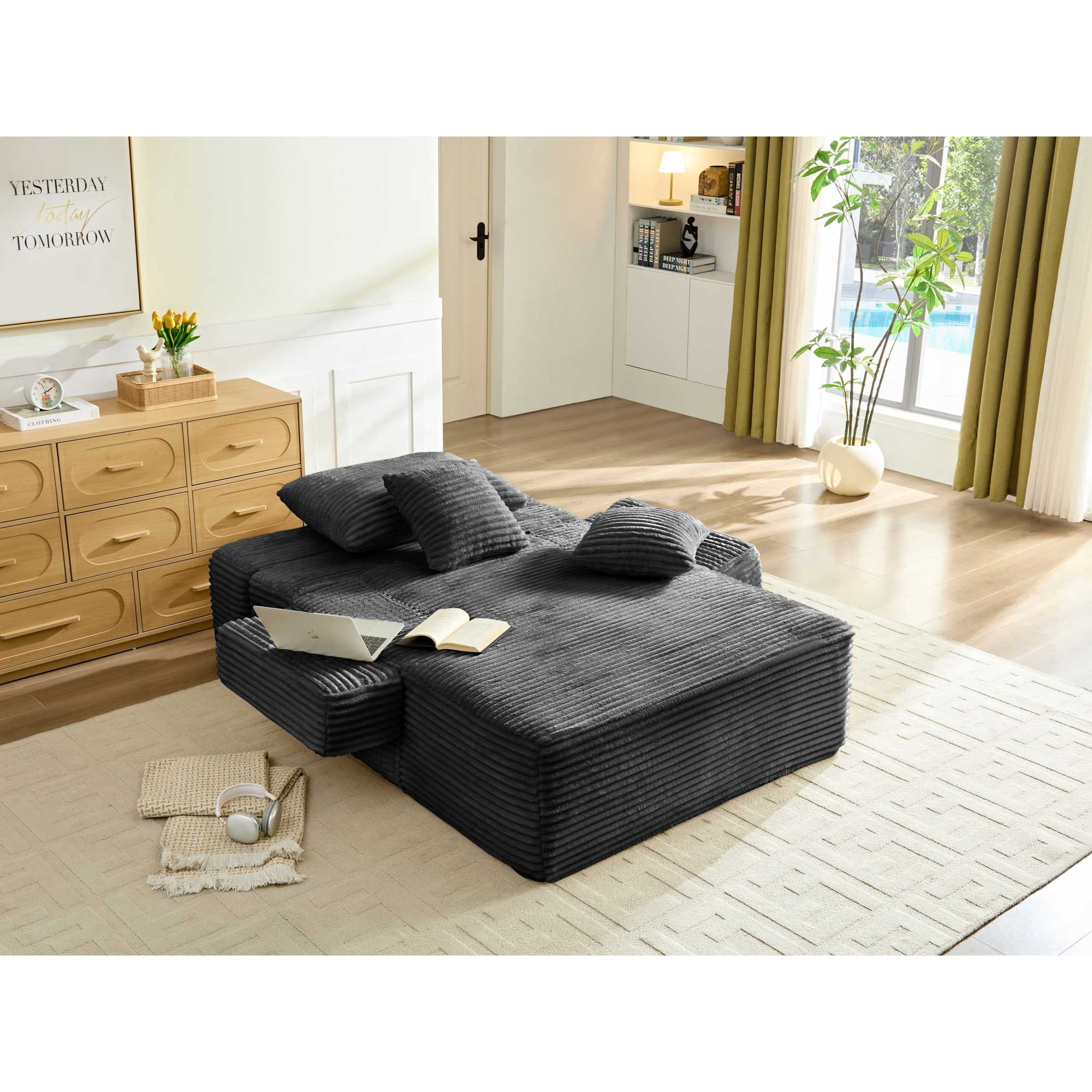 Leumius 70.8" Chaise Lounge Chair Indoor,Oversized Boneless Lounge Chair with Adjustable Backrest & Storage Pocket,Cloud Reading Chair for Living Room Bedroom, No Assembly Required,Black