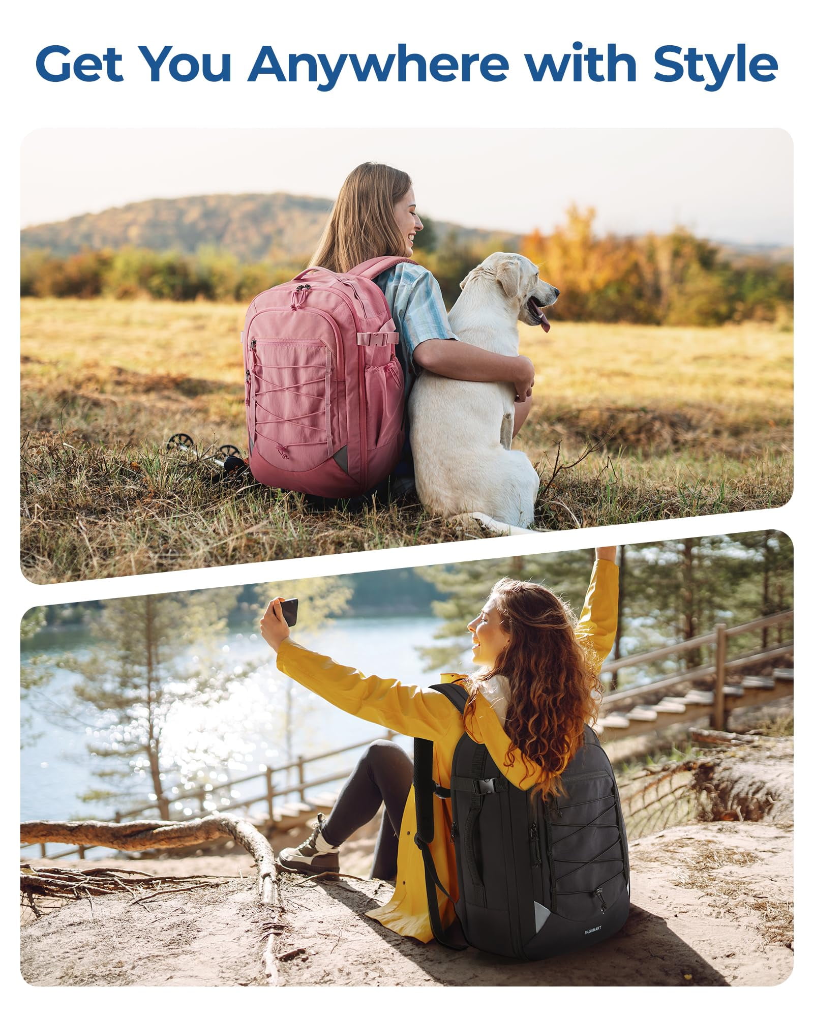 BAGSMART Carry On Travel Backpack, 17 Inch Large Travel backpack Carry On Flight Approved, Anti-theft Personal Item Backpack Travel Bag With Shoe Bag, 30L Water Resistant Casual Daypack, Cream